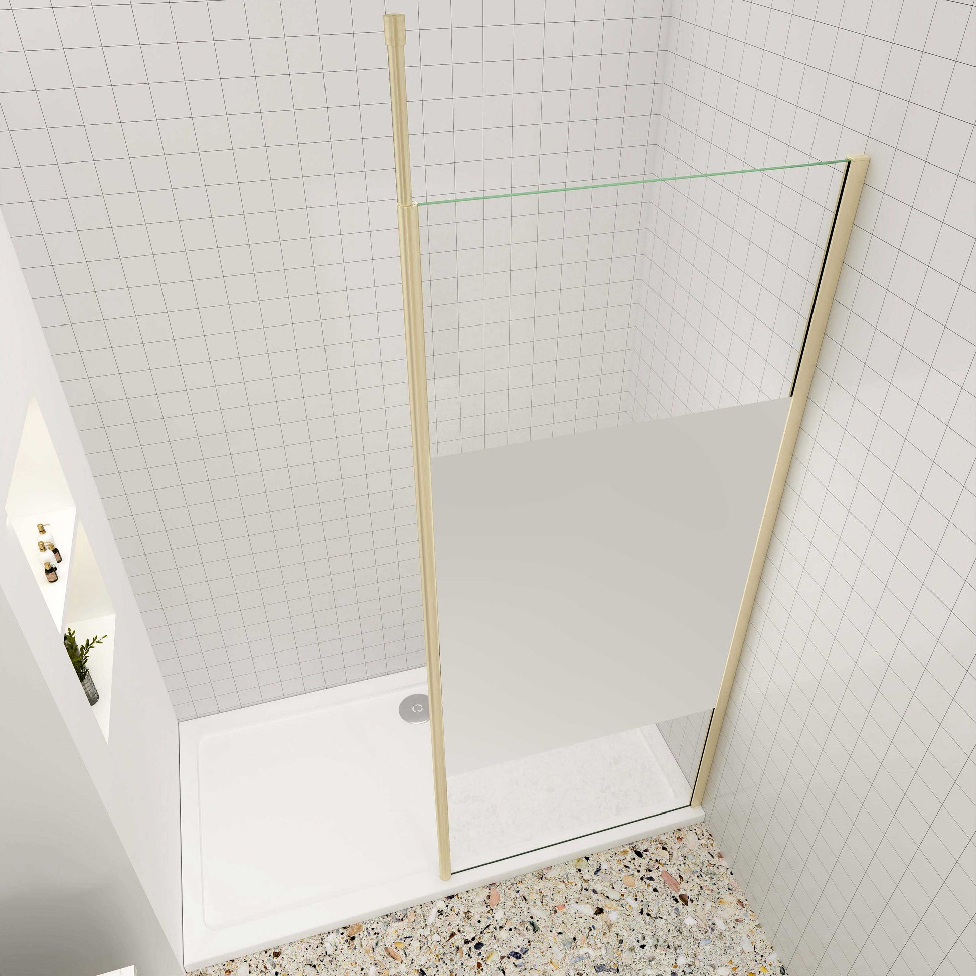 Walk in Duschwand 8mm NANO Glas Duschglaswand 110 cm goldfarben