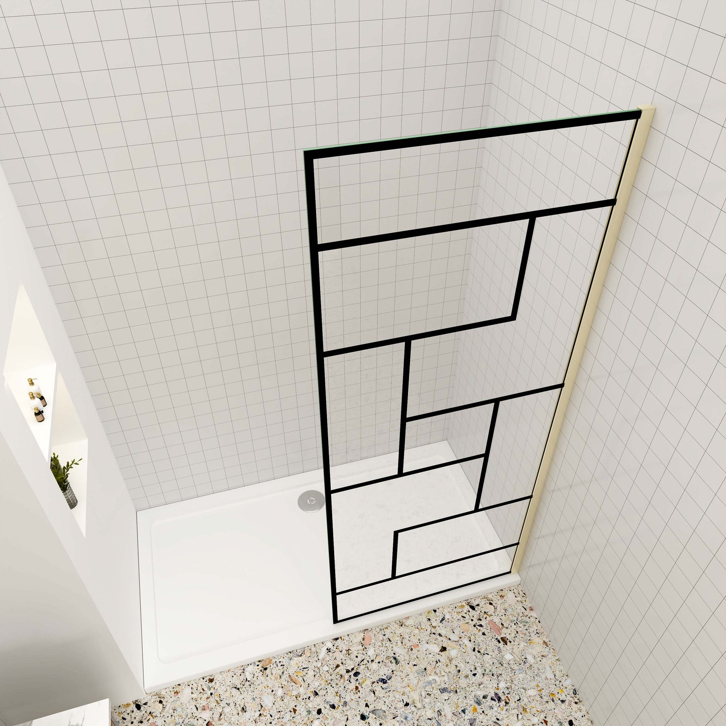 Walk in Duschwand 8mm NANO Glas Duschglaswand 140 cm goldfarben