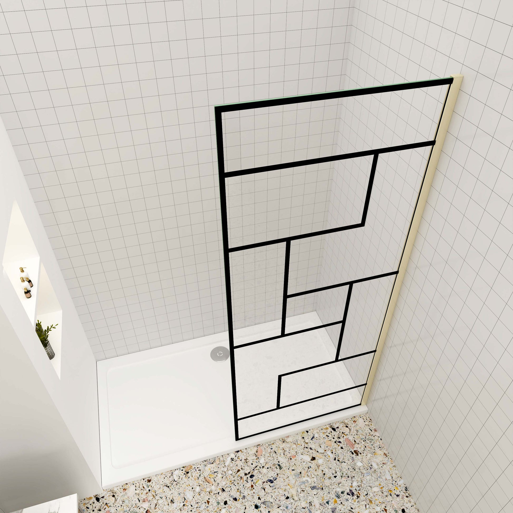 Walk in Duschwand 8mm NANO Glas Duschglaswand 140 cm goldfarben