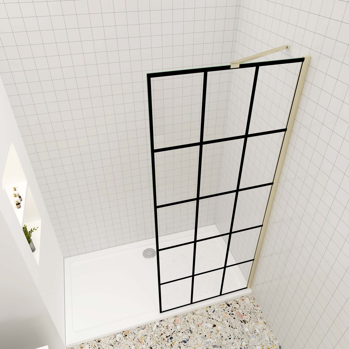 Walk in Duschwand 8mm NANO Glas Walk-in Dusche Glastrennwand 70 cm goldfarben