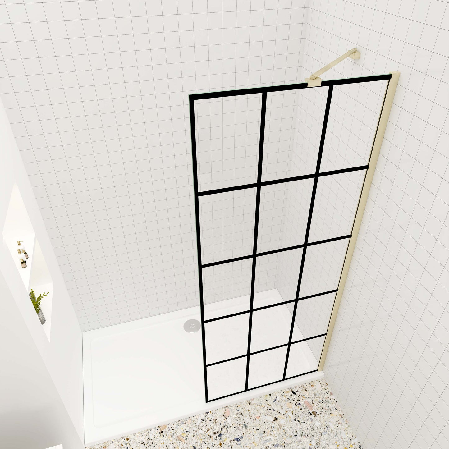 Walk in Duschwand 8mm NANO Glas Walk-in Dusche Glastrennwand 90 cm goldfarben