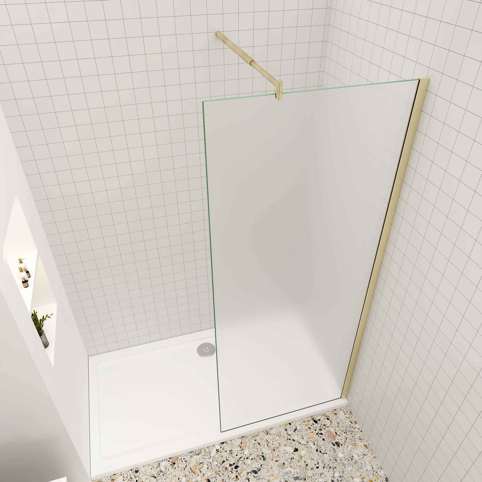 Walk in Duschwand begehbare Dusche aus 10 mm Sicherheitsglas 110 cm goldfarben