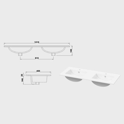 Waschtisch Waschbecken aus Keramik Einbauwaschbecken 121.5x46.5x18cm Weiß