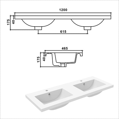 Waschtisch Waschbecken aus Kunststein Einbauwaschbecken 120x46.5x17.5cm Weiß