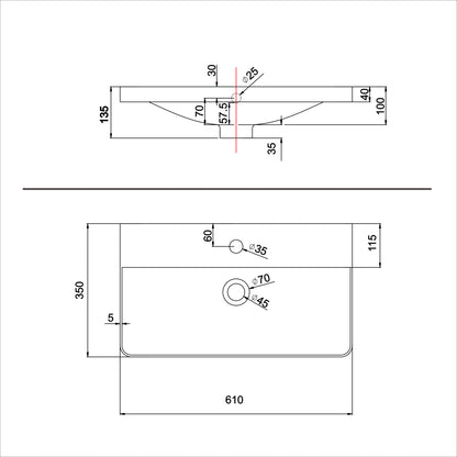 Waschtisch Waschbecken aus Kunststein Einbauwaschbecken 61x35x13.5cm Weiß