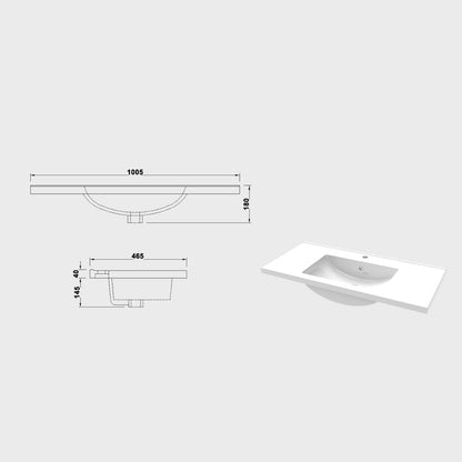 Waschtisch Waschbecken aus Keramik Einbauwaschbecken 100.5x47x18.5cm Weiß