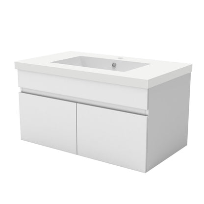 Badezimmer Badmöbel 80cm Mineralguss Waschtisch mit Unterschrank Hängeschrank Weiß Matt Badezimmerschränke Badschrank mit 2 Soft-Close Türen