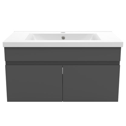 Badezimmer Badmöbel 80cm Keramik Waschtisch mit Unterschrank Hängeschrank Dunkelgrau Matt Badezimmerschränke Badschrank mit 2 Soft-Close Türen