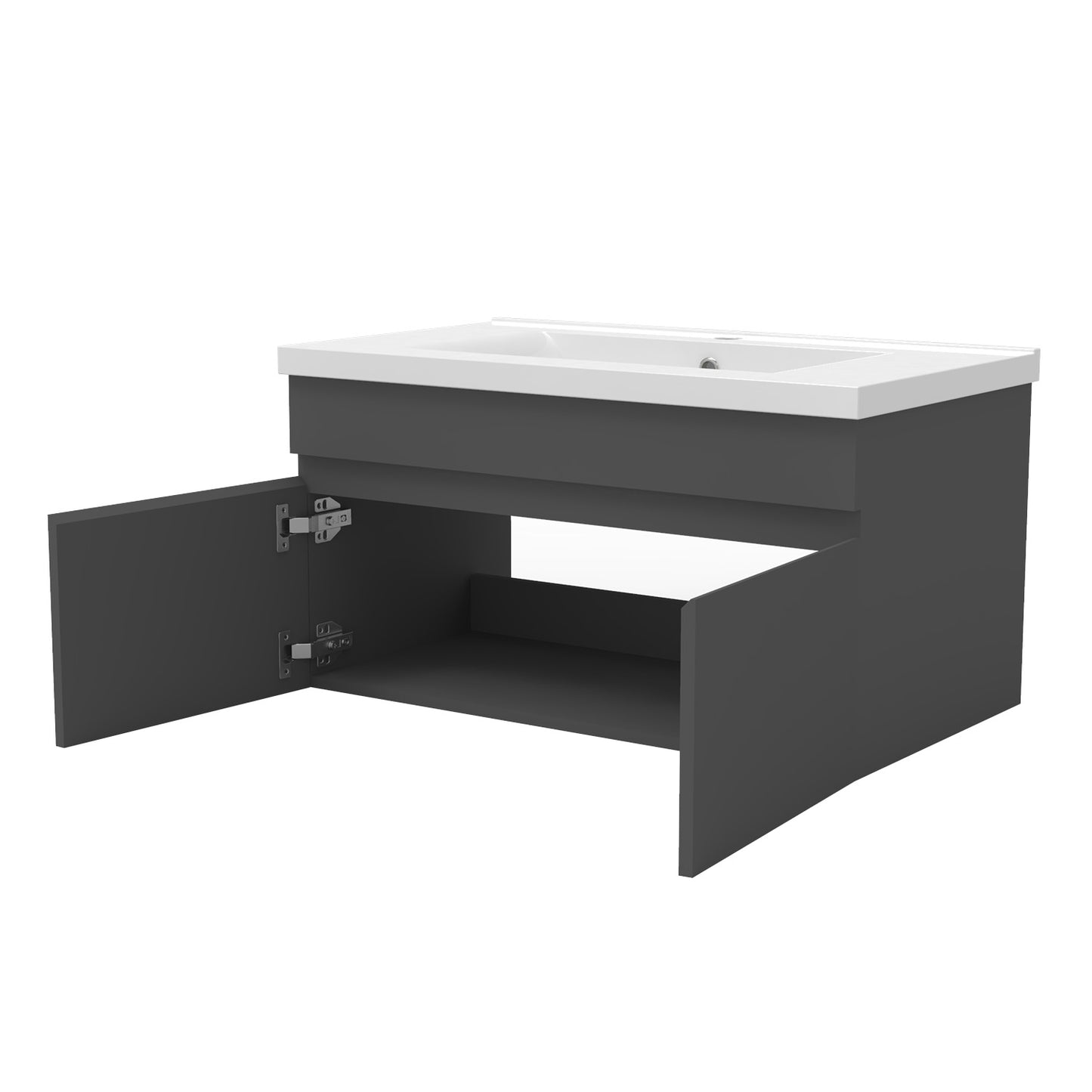 Badezimmer Badmöbel 80cm Keramik Waschtisch mit Unterschrank Hängeschrank Dunkelgrau Matt Badezimmerschränke Badschrank mit 2 Soft-Close Türen