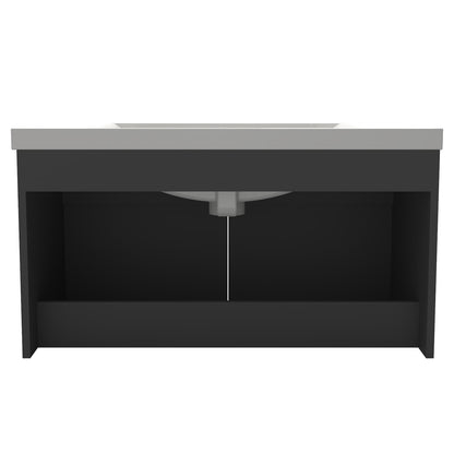 Badezimmer Badmöbel 80cm Keramik Waschtisch mit Unterschrank Hängeschrank Dunkelgrau Matt Badezimmerschränke Badschrank mit 2 Soft-Close Türen