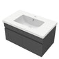 Badezimmer Badmöbel 80cm Mineralguss Waschtisch mit Unterschrank Hängeschrank Dunkelgrau Matt Badezimmerschränke Badschrank mit 2 Soft-Close Türen