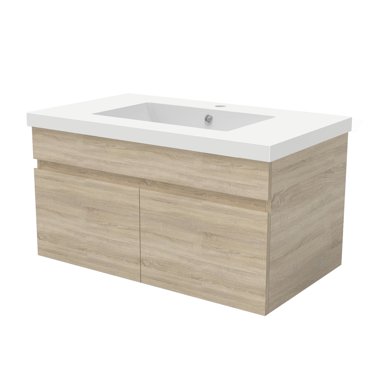 Badezimmer Badmöbel 80cm Mineralguss Waschtisch mit Unterschrank Hängeschrank Eiche Matt Badezimmerschränke Badschrank mit 2 Soft-Close Türen