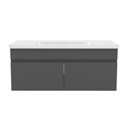 Badezimmer Badmöbel 100cm Mineralguss Waschtisch mit Unterschrank Hängeschrank Dunkelgrau Matt Badezimmerschränke Badschrank mit 2 Soft-Close Türen