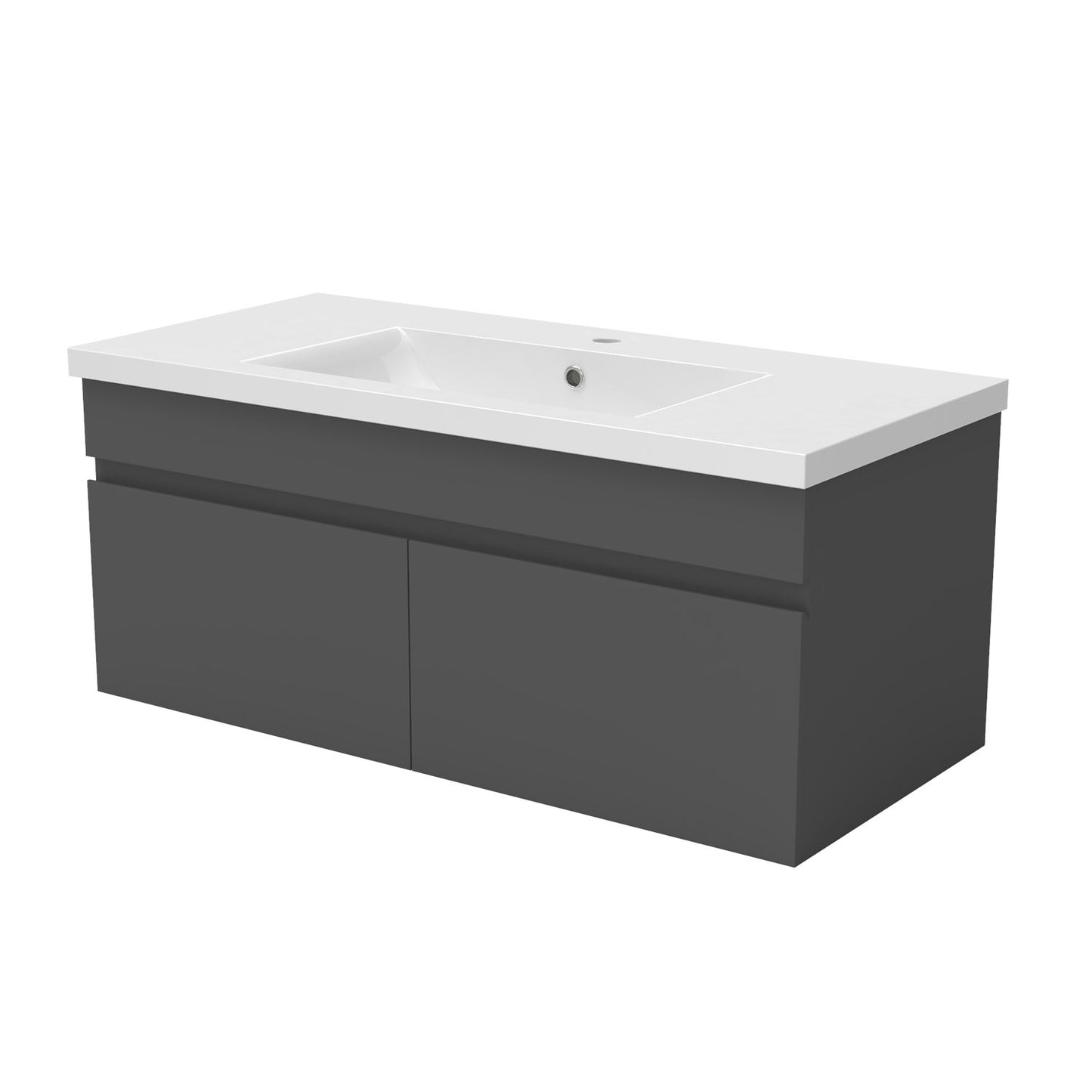 Badezimmer Badmöbel 100cm Mineralguss Waschtisch mit Unterschrank Hängeschrank Dunkelgrau Matt Badezimmerschränke Badschrank mit 2 Soft-Close Türen