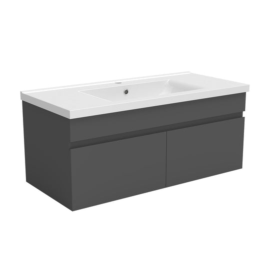 Badezimmer Badmöbel 100cm Keramik Waschtisch mit Unterschrank Hängeschrank Dunkelgrau Matt Badezimmerschränke Badschrank mit 2 Soft-Close Türen