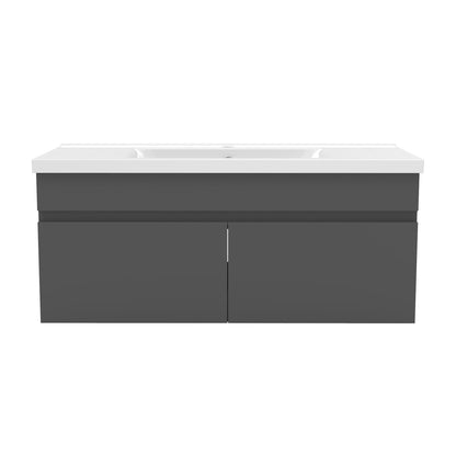 Badezimmer Badmöbel 100cm Keramik Waschtisch mit Unterschrank Hängeschrank Dunkelgrau Matt Badezimmerschränke Badschrank mit 2 Soft-Close Türen