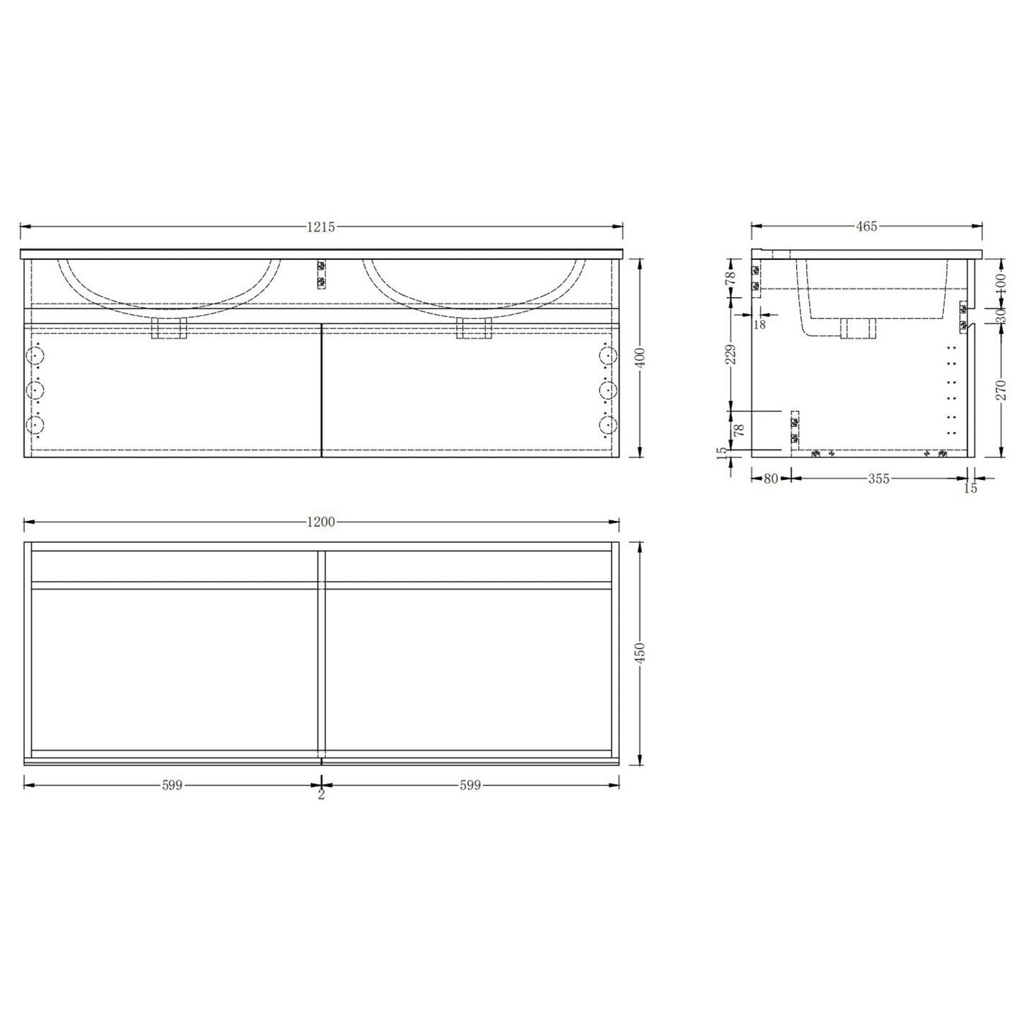 Badezimmer Badmöbel 120cm Mineralguss Waschtisch mit Unterschrank Hängeschrank Dunkelgrau Matt Badezimmerschränke Badschrank mit 2 Soft-Close Türen