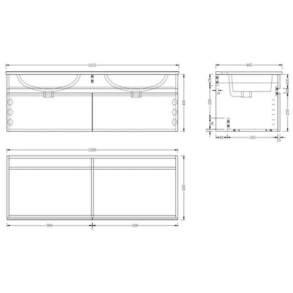 Badezimmer Badmöbel 120cm Mineralguss Waschtisch mit Unterschrank Hängeschrank Dunkelgrau Matt Badezimmerschränke Badschrank mit 2 Soft-Close Türen