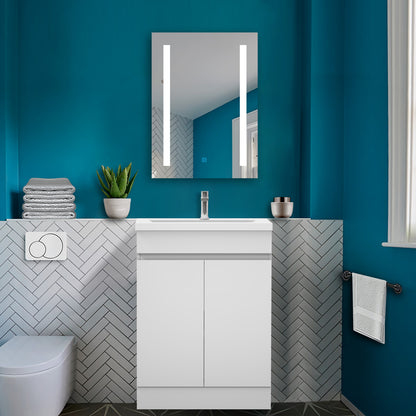 Badmöbel Set 60 cm Breit Weiß Matt Badezimmermöbel Keramik waschbecken mit unterschrank 2 Soft-Close Türen Standschrank