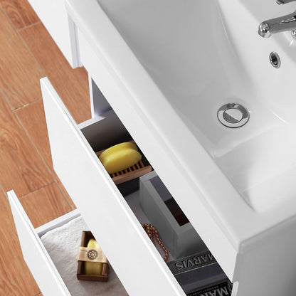Badezimmermöbel 60cm Dickes Keramik Waschtisch mit Unterschrank Badmöbel set Badezimmerschränke mit 2 Soft-Close Schubladen Weiß Matt