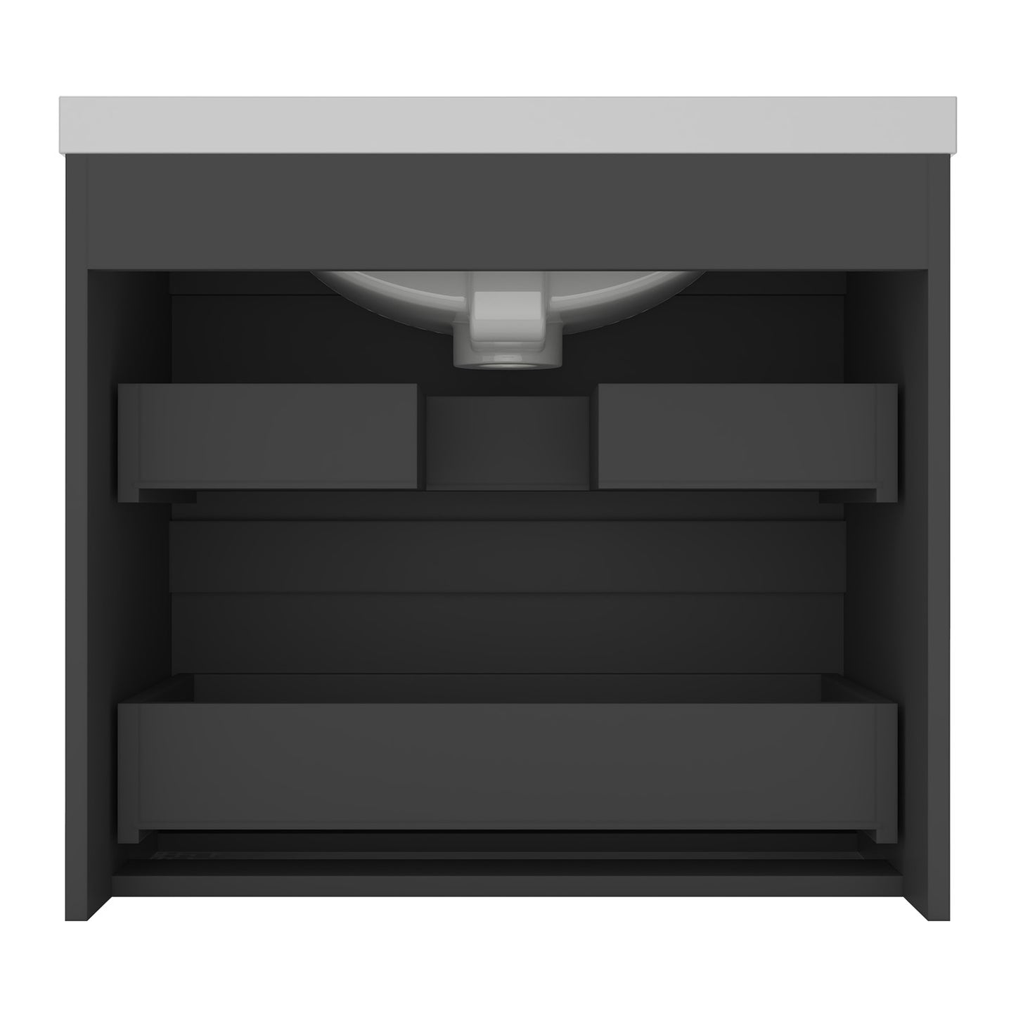 Badezimmermöbel 60cm Dickes Keramik Waschtisch mit Unterschrank Badmöbel set Badezimmerschränke mit 2 Soft-Close Schubladen Dunkelgrau Matt