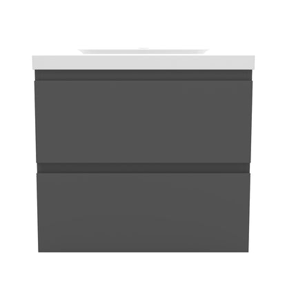 Badezimmermöbel 60cm Dickes Keramik Waschtisch mit Unterschrank Badmöbel set Badezimmerschränke mit 2 Soft-Close Schubladen Dunkelgrau Matt