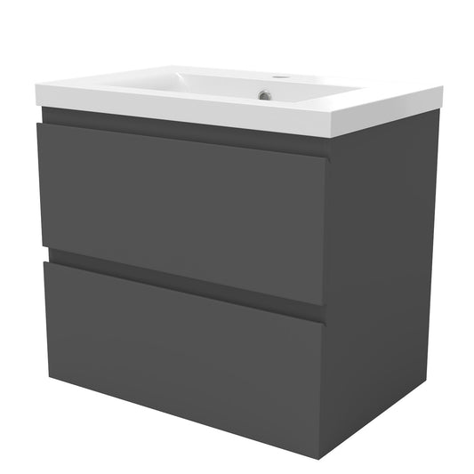 Badezimmermöbel 60cm Dickes Keramik Waschtisch mit Unterschrank Badmöbel set Badezimmerschränke mit 2 Soft-Close Schubladen Dunkelgrau Matt