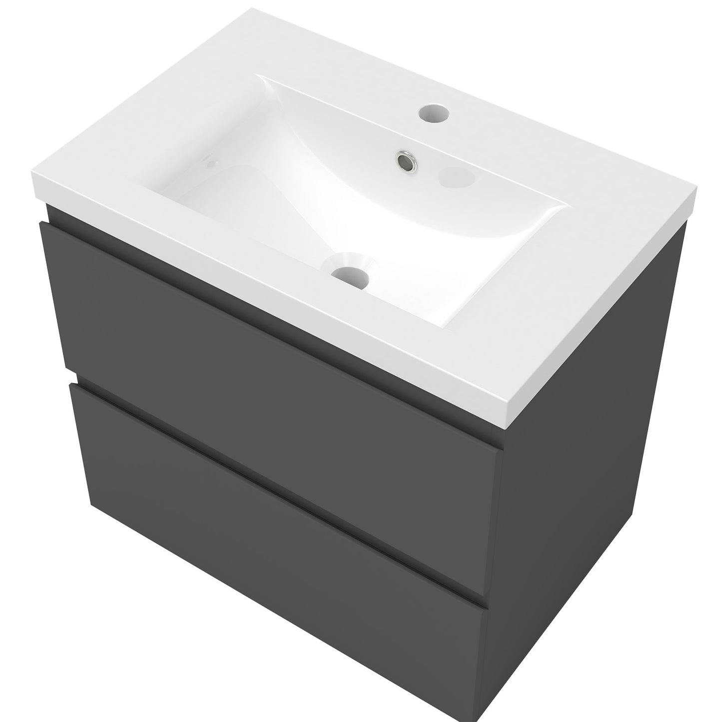 Badezimmermöbel 60cm Dickes Keramik Waschtisch mit Unterschrank Badmöbel set Badezimmerschränke mit 2 Soft-Close Schubladen Dunkelgrau Matt