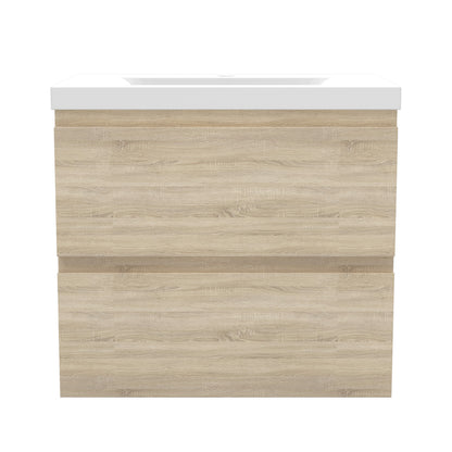 Badezimmermöbel 60cm Dickes Keramik Waschtisch mit Unterschrank Badmöbel set Badezimmerschränke mit 2 Soft-Close Schubladen Eiche Matt