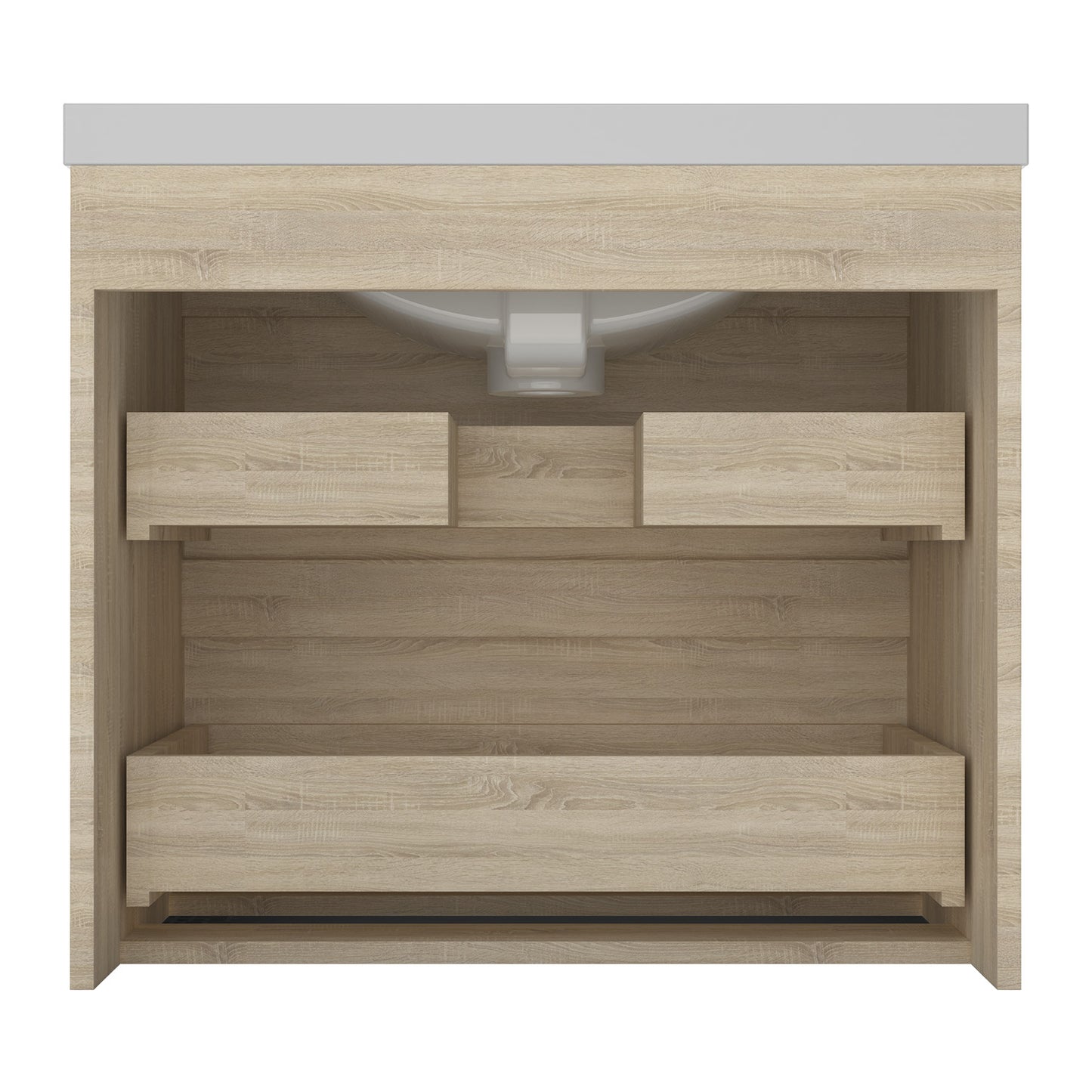 Badezimmermöbel 60cm Dickes Keramik Waschtisch mit Unterschrank Badmöbel set Badezimmerschränke mit 2 Soft-Close Schubladen Eiche Matt
