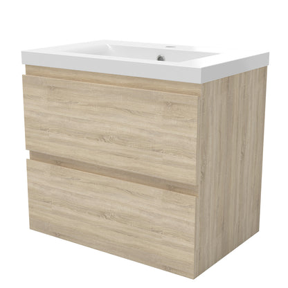 Badezimmermöbel 60cm Dickes Keramik Waschtisch mit Unterschrank Badmöbel set Badezimmerschränke mit 2 Soft-Close Schubladen Eiche Matt