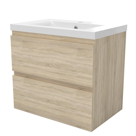 Badezimmermöbel 60cm Dickes Keramik Waschtisch mit Unterschrank Badmöbel set Badezimmerschränke mit 2 Soft-Close Schubladen Eiche Matt
