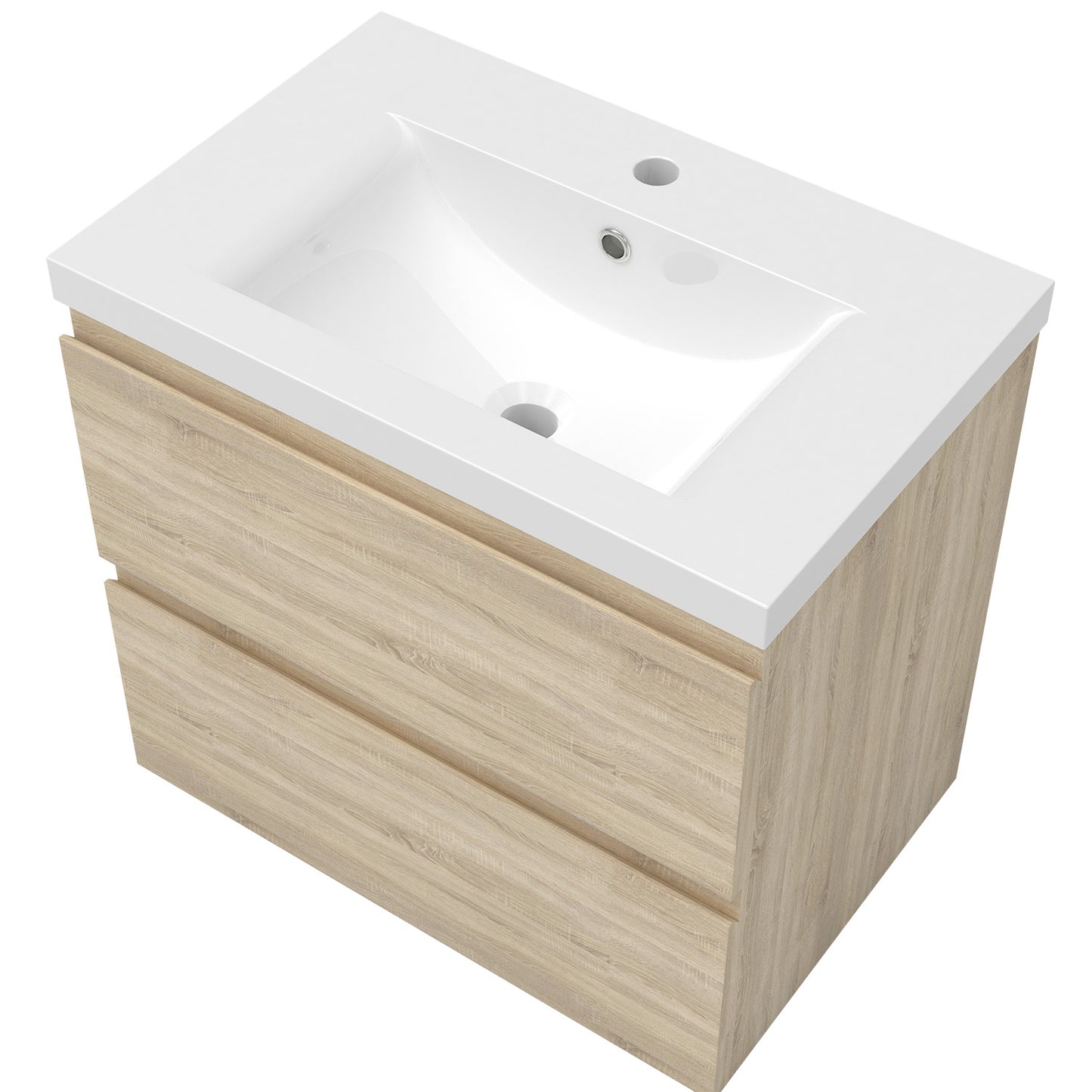 Badezimmermöbel 60cm Dickes Keramik Waschtisch mit Unterschrank Badmöbel set Badezimmerschränke mit 2 Soft-Close Schubladen Eiche Matt