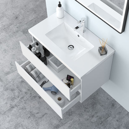 Badezimmermöbel 80cm Mineralguss Waschtisch mit Unterschrank Badmöbel set Badezimmerschränke mit 2 Soft-Close Schubladen Weiß Matt