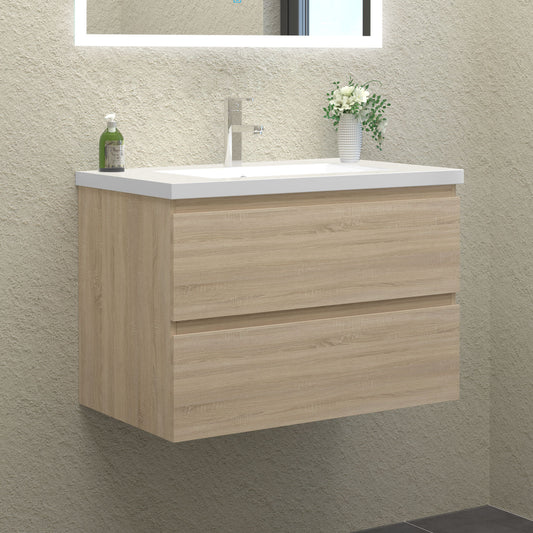 Waschtisch mit Unterschrank 80 cm Badmöbel Set Waschbecken mit Unterschrank Eiche Matt Softclose