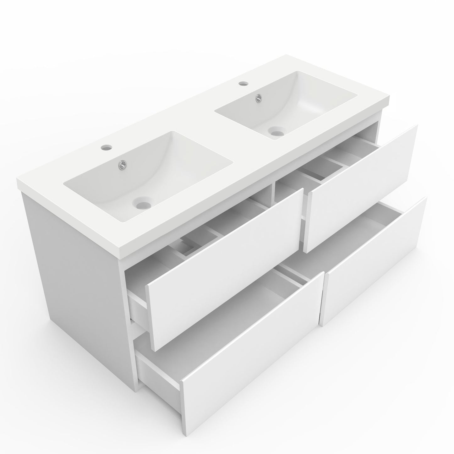 Badezimmermöbel 120cm Mineralguss Waschtisch mit Unterschrank Badmöbel set Badezimmerschränke mit 4 Soft-Close Schubladen Weiß Matt
