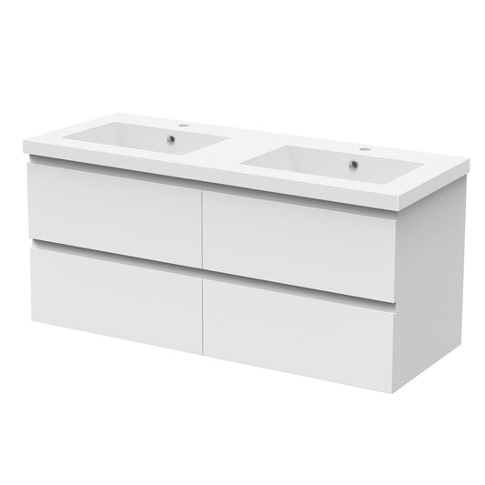 Badezimmermöbel 120cm Mineralguss Waschtisch mit Unterschrank Badmöbel set Badezimmerschränke mit 4 Soft-Close Schubladen Weiß Matt