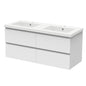 Badezimmermöbel 120cm Mineralguss Waschtisch mit Unterschrank Badmöbel set Badezimmerschränke mit 4 Soft-Close Schubladen Weiß Matt