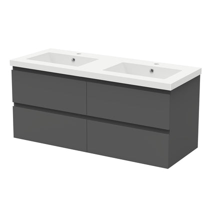 Badezimmermöbel 120cm Mineralguss Waschtisch mit Unterschrank Badmöbel set Badezimmerschränke mit 4 Soft-Close Schubladen Dunkelgrau Matt
