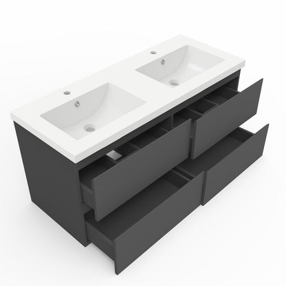 Badezimmermöbel 120cm Mineralguss Waschtisch mit Unterschrank Badmöbel set Badezimmerschränke mit 4 Soft-Close Schubladen Dunkelgrau Matt