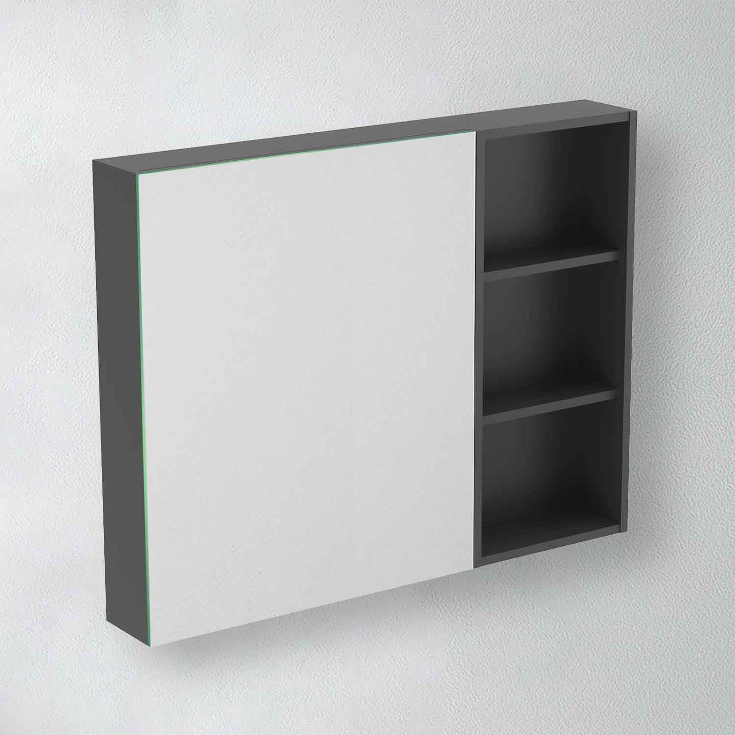 Spiegelschrank 90 cm Badspiegel Badezimmerschrank Sperrholzplatte Gäste WC Dunkelgrau Matt