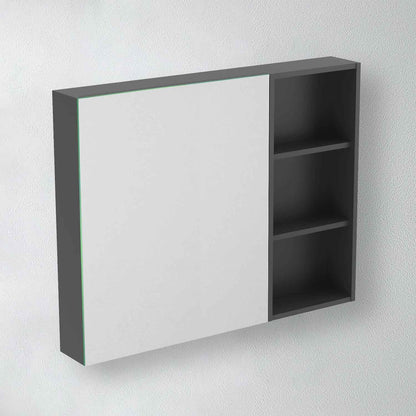 Spiegelschrank 90 cm Badspiegel Badezimmerschrank Sperrholzplatte Gäste WC Dunkelgrau Matt