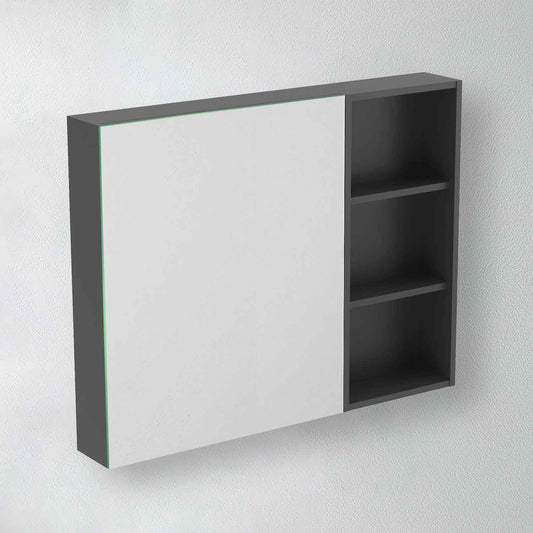 Spiegelschrank 90 cm Badspiegel Badezimmerschrank Sperrholzplatte Gäste WC Dunkelgrau Matt