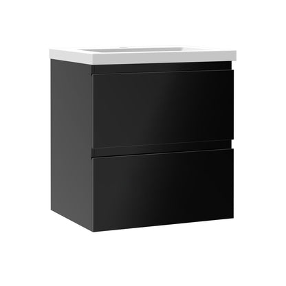 Waschtisch mit Unterschrank 50cm Alast Badmöbel Set Hochglanz Schwarz Waschbecken mit Unterschrank MDF Softclose