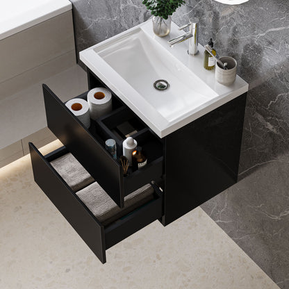 Waschtisch mit Unterschrank 50cm Alast Badmöbel Set Hochglanz Schwarz Waschbecken mit Unterschrank MDF Softclose