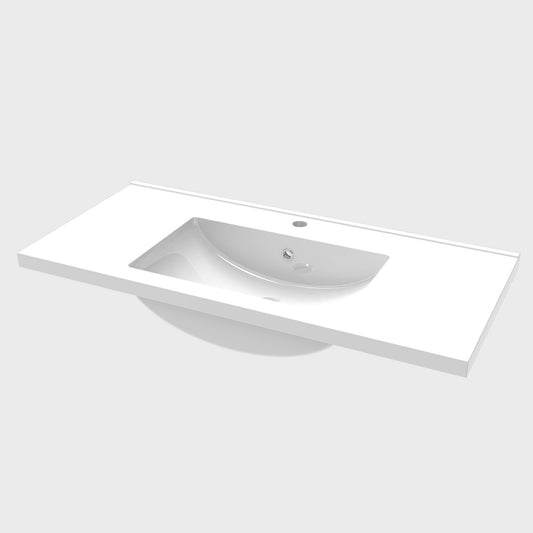Waschtisch Waschbecken aus Keramik Einbauwaschbecken 100.5x47x18.5cm Weiß