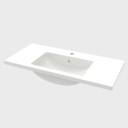 Waschtisch Waschbecken aus Kunststein Einbauwaschbecken 101x47x17.5cm Weiß