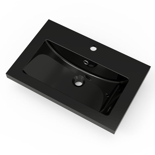 Waschtisch Waschbecken aus Kunststein Einbauwaschbecken 61x40x16cm Schwarz