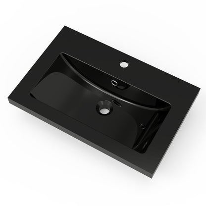 Badezimmer Badmöbel 60cm Schwarz Mineralguss Waschtisch mit Unterschrank Hängeschrank Dunkelgrau Matt Badezimmerschränke Badschrank mit 2 Soft-Close Türen