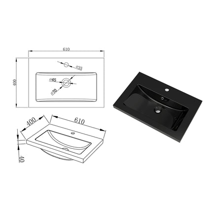 Badezimmer Badmöbel 60cm Schwarz Mineralguss Waschtisch mit Unterschrank Hängeschrank Dunkelgrau Matt Badezimmerschränke Badschrank mit 2 Soft-Close Türen